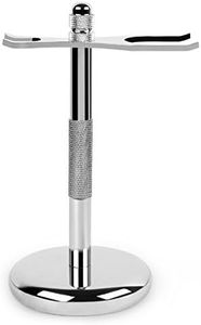 QShave Deluxe Chrome Plated Razor and Brush Stand Holder, 2 Prongs