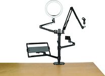 Gator Frameworks 6-in-1 Content Creator Streaming Desktop Stand Set Includes Smartphone, Tablet, Laptop Clamps, Vesa Mount, Ring Light, Microphone Boom Arm, Black (GFW-STREAMSTAND)