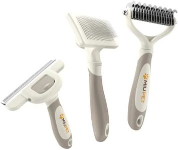 MIU PET Professional Long-Haired Dog and Cat Grooming Kit - Deshedding and Slicker Brush Set 3 in 1 Gift Box for Long Hair Pets