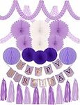 MEANT2TOBE Purple Birthday Decoration Set for Girl Purple Birthday Decoration Set 24 PC - Party Decorations and Supplies - Purple Happy Birthday Banner (Happy Birthday Decoration)