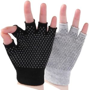 YL TRD V 2 Packs of Non Slip Fingerless Yoga Gloves Exercise Gloves Workout Gloves (Black&Grey with Black dots)