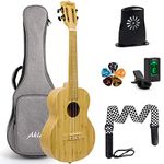 AKLOT Concert Ukulele,Solid Wood Bamboo Ukelele 23 inch Professional Ukulele 18:1 Advanced Clip on Tuner w/Gig Bag Strap Pick AKBC23