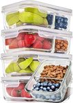 [5-Pack] Food Prep & Storage Glass Containers with Lids - Airtight Glass Meal Prep Containers Reusable (850 Millilitres - 2 Compartment)