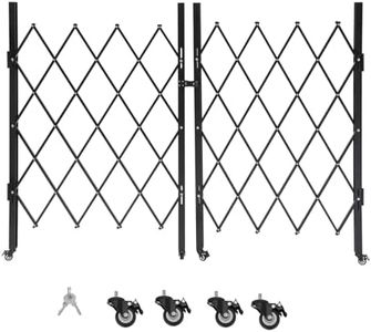 Double Folding Driveway Gate with Keys, 61" H x 122" W Metal Expandable Safety Barrier Gate with 360° Casters, Portable Accordion Scissor Dog Gates with Latch Indoor Outdoor, for Garden Yard Fence