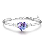 Praelinos Love Heart Claddagh Bracelet for Women Silver Tone 18K White Gold Plated Bracelets Crystal Bangle Mother's Day Christmas Valentine's Day Birthday Gift for Girls Wife Mom Girlfriend Her (Purple)