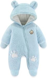 JiAmy Infant Hooded Snowsuit Cartoon Zipper Fleece Baby Winter Footie Snowsuit Warm Hooded Outfits Blue 9-12 Months