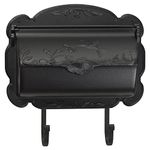 Small Cast Aluminum Metal Decorative Mailbox with Newspaper Hooks, Easy to Install Wall Mount, Rustproof, Heavy Duty, Hummingbird Mail Box for Outside Porch - 17” x 5” x 12.75” (Black)