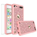 New iPod Touch Case,iPod Touch 7th/6th/5th Generation Case Cover [Tempered Glass Screen Protector] Shockproof Glitter Protective Case for New iPod Touch 5 6 7th Generation - Rose Gold