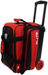 ELITE Deluxe 2 Ball Bowling Bag with 5" smooth wheels, Large Accessory pocket - Separate Compartment holds 1 pair of shoes up to US size 15 men - 36" extendable handle double roller (Red)