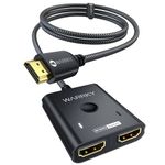 WARRKY HDMI Switch 4K 60Hz 2K 144Hz Bidirectional HDMI Switcher, [Aluminium Case, Nylon Braided] HDMI Splitter 2 in 1 out (ONLY 1 Monitor) Compatible with TV stick, Xbox, PS5/4, PC, Black