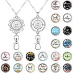 2 Pieces Inspirational Lanyards for ID Badges for Women with 20 Styles Interchangeable Breakaway Snap Buttons Charms Pendent ID Holder Lanyard Necklace Badge Necklace for Women