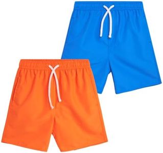 Quad Seven Boys Swim Trunks - 2 Pack Basic Quick Dry Boys Board Shorts Bathing Suit Kids Swimwear with Pockets (Sizes: 8-18), Size 12-14, Royal/Orange