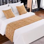 AMBERIS Bed Runner Gold, Chenille Soft No Fading Modern Bed Scarf