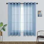 Curtains for Teen Girls Bedroom Set of 2 Panels Grommet Sheer Drapes Voile Half Short Blue Gray Grey Curtains for Kitchen Bathroom Small Windows (Dusty Blue, 52x45)