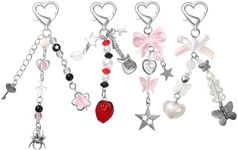 4PCS Y2K Keychain Cute Keychain Accessories Y2K Phone Charms Bow Keychain Bear Guitar Strawberry Keychain With Tether Tab Aesthetic Keychains for Women Girls Purse Backpack Phone Bag Charms,Style 1