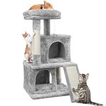 Yaheetech 91cm Cat Tree Cat Tower with Double Condo Cat Scratching Post Dangling Ball for Kittens Cats, Light Grey