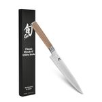 Shun Classic Blonde 6" Utility Knife, Handcrafted Japanese Kitchen Knife, VG-MAX Core with Damascus Stainless Steel Cladding, Pakkawood Handle, Precision and Sharpness for Professional and Home Chefs