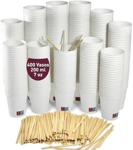 gobecups 400 Vasos de Cafe Desechables 200 ml / 7 oz de Papel Cartón Blanco con Paletinas de Madera, Vasos de cartón Ideales para Bebidas Calientes y Frías