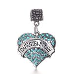 Inspired Silver - Daughter-in-Law Memory Charm for Women - Silver Pave Heart Charm for Bracelet with Cubic Zirconia Jewelry