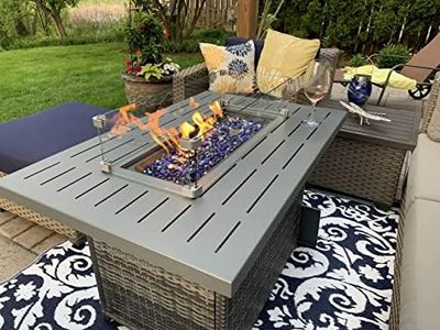 Vakollia Propane Fire Pit Table,44 Inch 55000 BTU Outdoor Gas Fire Pit Rectangular with Glass Wind Guard for Outside Patio Deck (Gray-Aluminum Top)