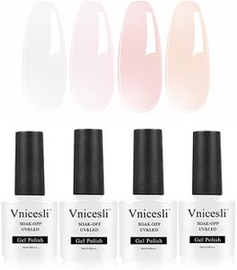 Vnicesli 4 Colori Smalto Semipermanente Bianco Latte Rosa Nude Lattiginoso, Kit Smalto Semipermanente Unghie Colori in UV LED Trasparente Smalti Semipermanenti Per Unghie French Gel Unghie