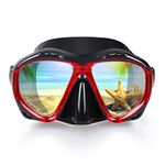 Scuba Diving Mask, HD Snorkeling Mask Anti-Fog Swim mask Tempered Glasses Professional Snorkel Goggles Leak-Proof Swim Goggles with Nose Cover for Diving, Snorkeling, Swimming (A-Red)