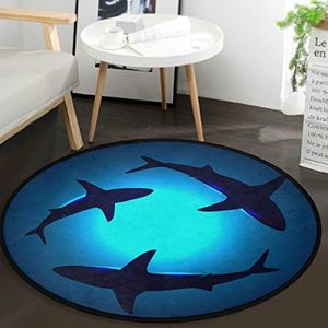 Vdsrup Cute Animal Sharks Doormat Shark Blue Ocean Round Floor Mat Non Slip Absorbent Carpet Yoga Rug for Entryway Bedroom Living Room Sofa Home Decor