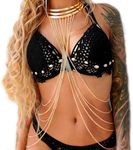 Nicute Layered Body Chain Gold Tassels Necklace Sexy Bra Bikini Chain Festival Party Harness Body Chain for Women