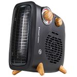 Russell Hobbs 1800W/1.8KW Electric Heater, Retro Horizontal/Vertical Fan Heater Scandi Wood Effect in Black with Adjustable Thermostat, 2 Heat Settings, 20m² Room Size, Dial Control, RHRETHFH1001WDB