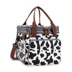 Lunch Bag for Women Men Double Deck Expandable Lunch Box,Large Lunch Bags,Leakproof Lunch Box Cooler Bag（Cow Print）