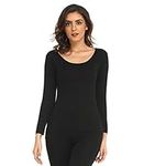 Mcilia Women's Ultrathin Modal Round Neck Long Sleeve Thermal Top/Shirt Black Medium (UK Size 12 14)