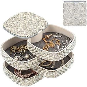 UPPWOO Bling Jewelry Organizer Portable Small Jewelry Storage Box Shining Jewelry Holder Case for Women 4-Layer Rotating Jewelry Tray Case with Mirror for Jewelry