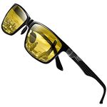 DUCO Classic Rectangular Polarized Night vision Anti-glare Driving Glasses Carbon Fiber Temples Eyewear 8206 (Black/Yellow)