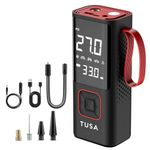TUSA Storm X Cordless Tyre Inflator - Wired + Wireless (6000 mAh Battery & 12V Car Port), 2X Faster Inflation, 150PSI Air Compressor for Cars, Bikes, Motorcycles, Balls, and Inflatables (Red)