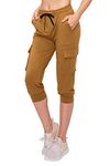 ALWAYS Women's Capri Cargo Jogger Pants - Lightweight Skinny Solid Soft Stretch Pockets Sweatpants Gold Mustard S