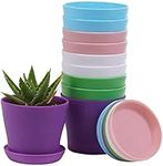 KCDMBUE 10 Pcs Plastic Planters Indoor Flower Plant Pots, Mini Flower Seedlings Nursery Pot/Planter/Flower Pot with Pallet, Modern Decorative Gardening Containers … (Pink/White/Purple/Blue/Green)