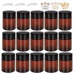 Cookmaster 15 Pack 120 ml 4 oz Amber Glass Jars with Black Lids & Inner Liners, Round Jars for Cosmetics and Face cream Lotion