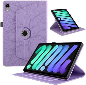 TEDTIKJT Coque pour iPad Mini 7 Tablette Coque/iPad Mini 6 8.3" 2024/2021 Tablette Cover étuis Cuir 360°Rotatif Multi-Angle Stand Flip Protection Housse Cover pour iPad Mini 7,Violette Arbres
