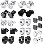 12 Pairs Stainless Steel Stud Earrings, Hoops Earings for Men Earrings Studs Ear Plugs Jewelry Piercings Earrings CZ Stud Set for Men Women