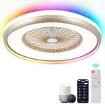 HUMHOLD 24" Bladeless Ceiling Fan with RGB Light Remote, Smart LED Ceiling Fans with Voice/App Control, Modern Low Profile Dimmable Light Ceiling Fan for Bedroom Living Room