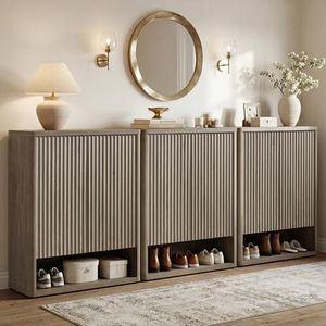 SICOTAS Shoe Cabinet 44 inch Tall Fluted Shoe Cabinet with Doors & 4 Shelves Wooden Large Hidden Shoe Storage Organizer Modern Free Standing 6-Tier Cabinet for Entryway Living Room Closet