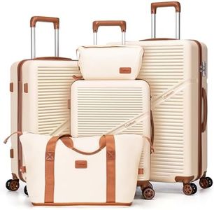 Cosbarn Luggage Sets 5 Piece Suitcases with Wheels, Suitcase Set ABS Hard Case Luggage with TSA Lock Spinner Wheels Durable Travel Luggage(Beige, 5-Piece Set(20"/24"/28"))