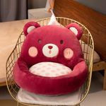 kuyouqi Cute Cartoon Animal Chair Cushion with Waist Support, Plush Seat Pad Soft One-piece Seating Cushions for Armchair Sofa Office Garden (Red/Bear)