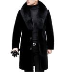 YJKIS Men Long Faux Fur Coat Fluffy Fur Collar Luxury Outerwear Winter Thicken Warm Overcoat Soft Jacket, Black, 3X-Large