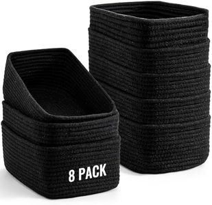 8 Pack Small Storage Baskets for Organizing, Woven Rope Bins for Bathroom, Closet, Shelf Organizer, Cute Cube Decorative Box for Towels, Baby Nursery, Toys, Gift Empty Baskets - 11.5"x7.5"x4.7"-Black