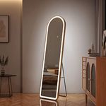 EMKE Full Length Mirror with Led Lights, 160 x 45 cm Large Free Standing Floor Mirror Arched-Top Dressing Mirror with Dimming & 3 Color, For Bedroom, Living Room and Cloakroom, Gold