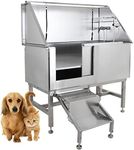 CHEINAUTO 50" Pet Dog Grooming Tub, Stainless Steel Dog Bath Tub Professional Wash Station for Large Dog with Steps Faucet & Accessories, Left Door