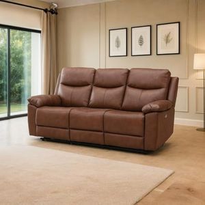 Royaloak Dallas American Half Leather Power Motion 3 Seater Recliner Sofa | Comfortable Recliner for Living Room with Tufted Design, Padded Armrests, USB Port,Pocket Springs & Heavy-Duty Metal Support
