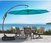 Grand patio 12 FT Sunbrella Cantilever Umbrella with Base Outdoor Round Aluminum Offset Hanging Umbrella Shade with Tilt Adjustment (Aruba, 12 FT-SUNBRELLA)