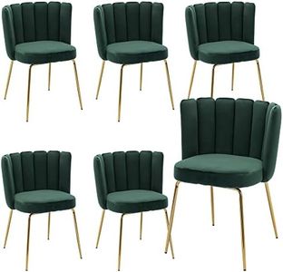 DM Furniture Dining Chairs Set of 6 Modern Velvet Accent Chairs Upholstered Host Side Chairs with Gold Metal Legs for Home Kitchen Living Room, Green